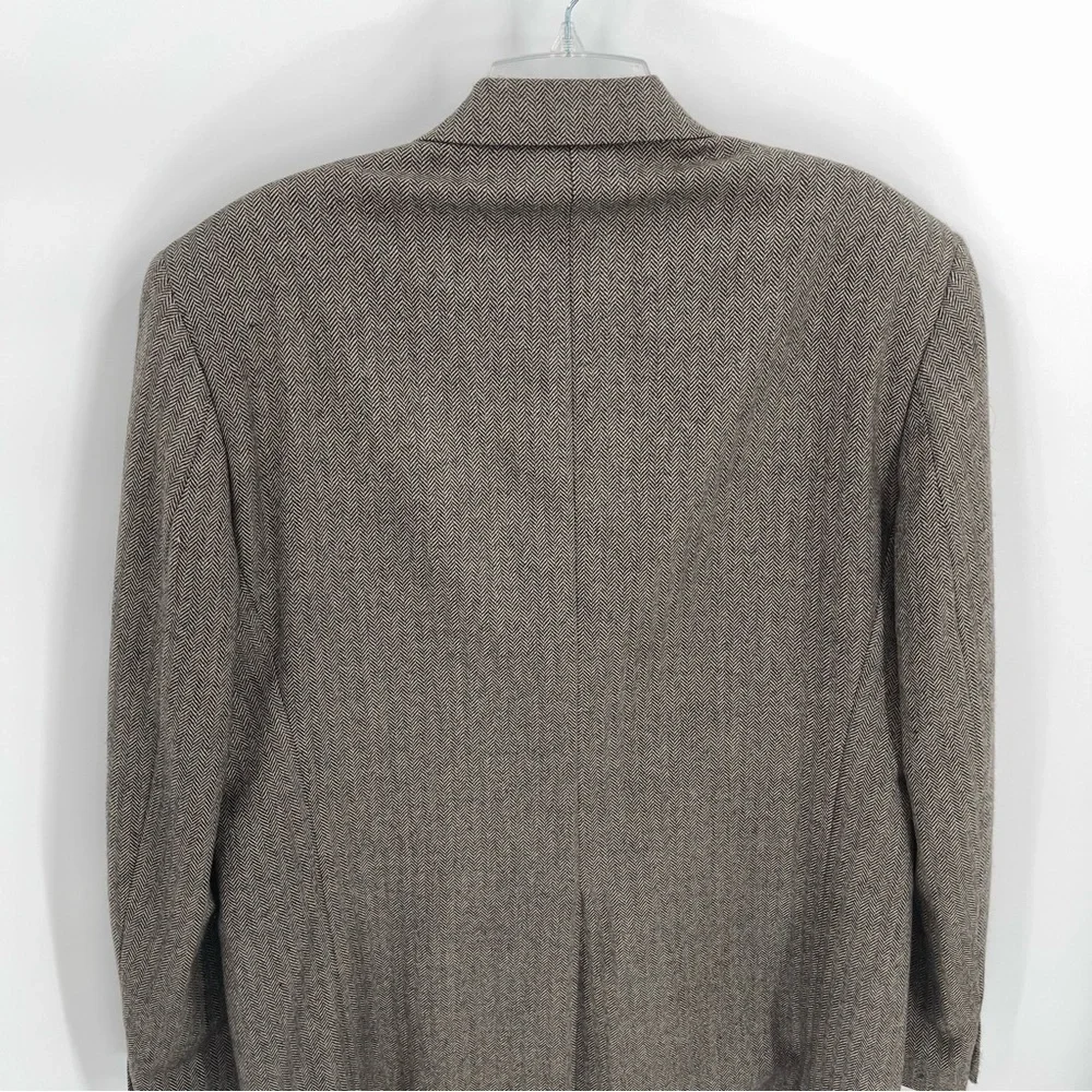 Lauren Ralph Lauren 100% Lambswool Blazer Mens Size 41L Brown Black Herringbone